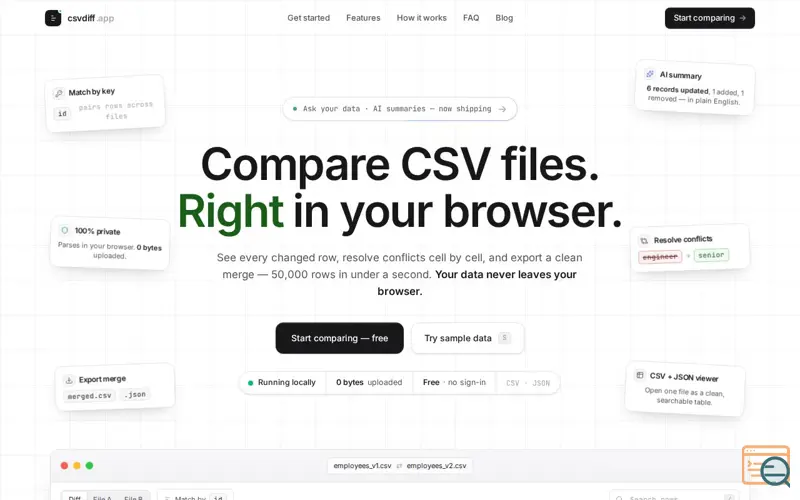 Screenshot of csvdiff.app