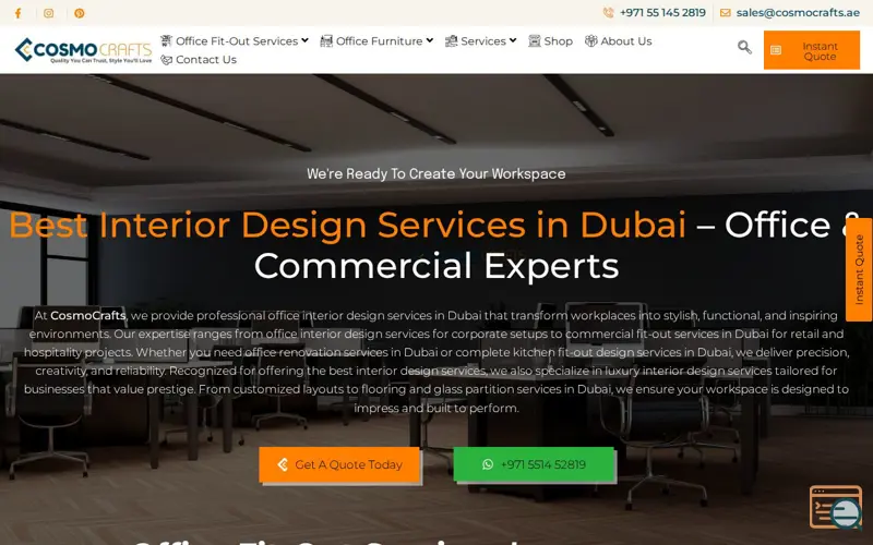 Screenshot of cosmocarft furntiure store , a launch using PhotoSwipe