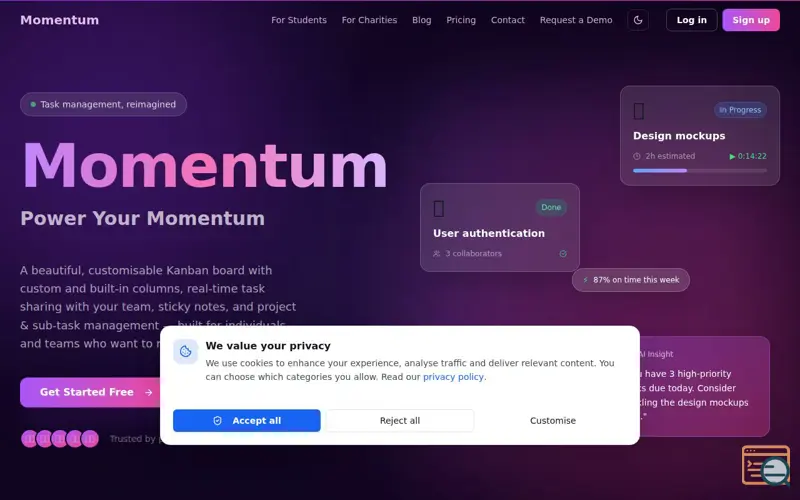 Screenshot of Momentum Tasking