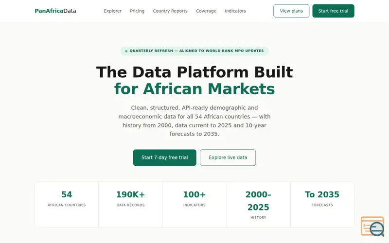 Screenshot of Pan Africa Data