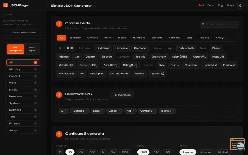 Screenshot of Dummy JSON Generator | JSONForge