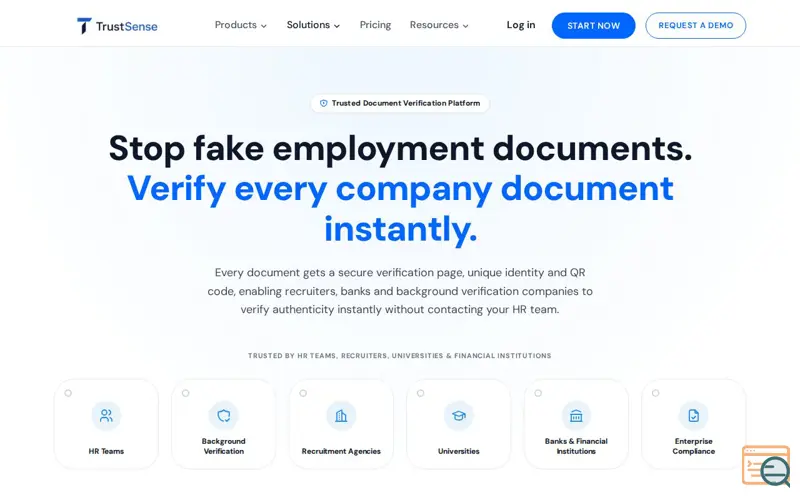 Screenshot of TrustSense