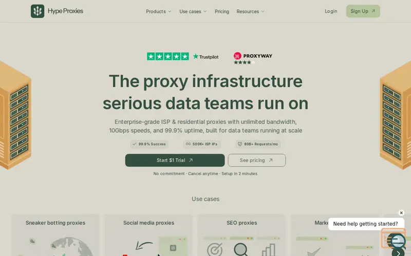 Screenshot of HypeProxies, a launch using Sovrn