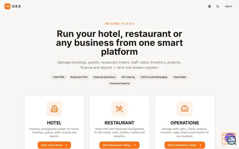 Screenshot of O.S.S — Smart Management Platform