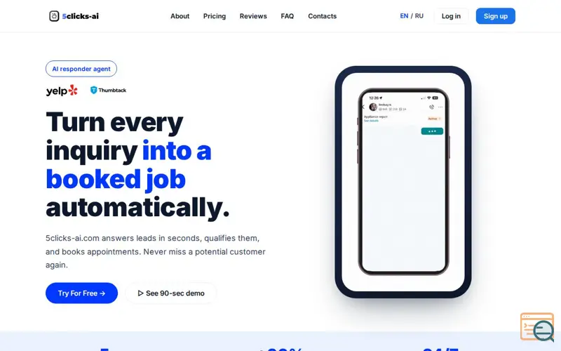 Screenshot of AI Lead Response for Yelp & Thumbtack | 5Clicks AI