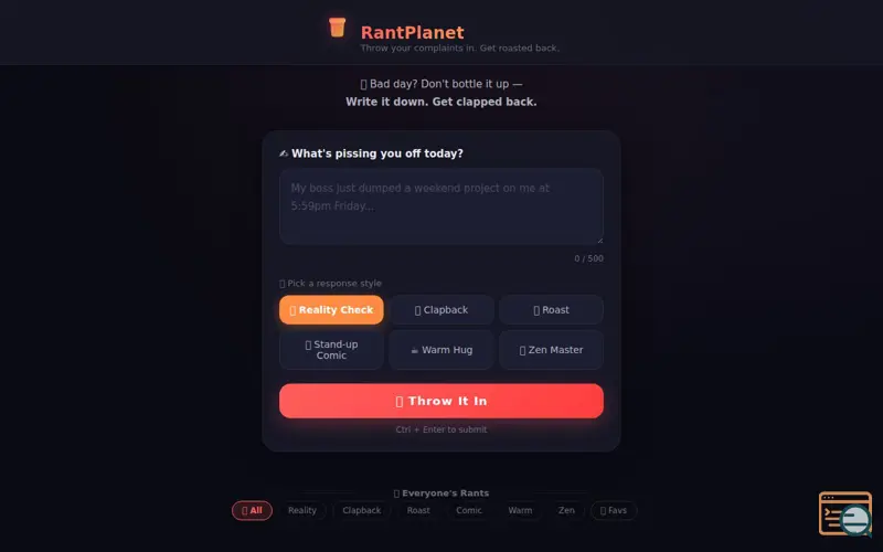 Screenshot of RantPlanet