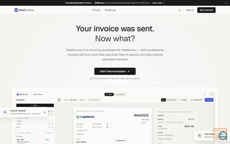 Screenshot of NeatInvoice - Freelancer Invoicing App