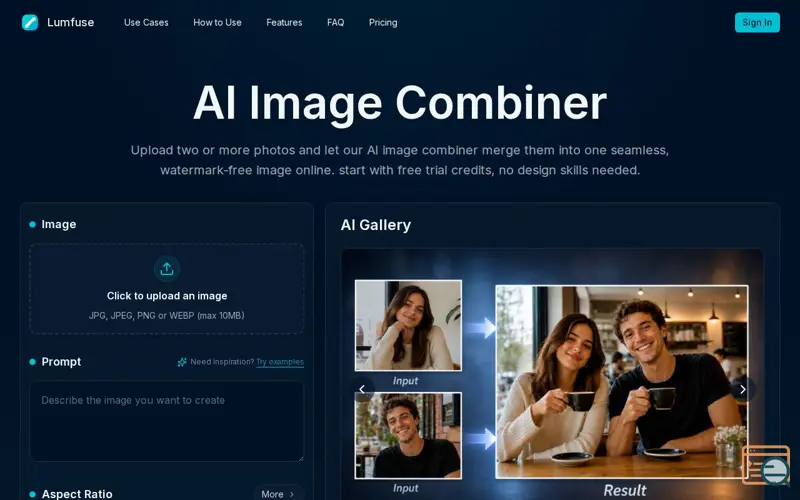 Screenshot of Lumfuse AI Image Combiner