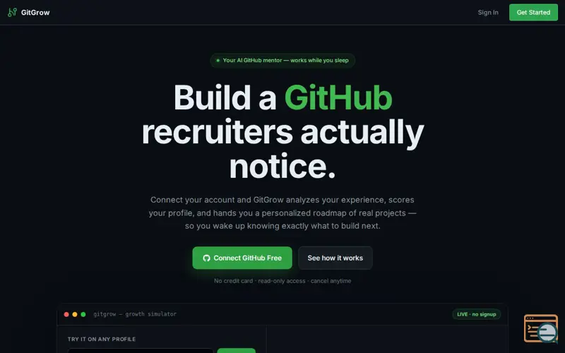 Screenshot of GitGrow