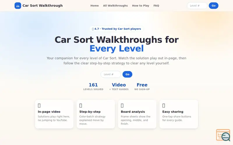 Screenshot of Car Sort Walkthrough