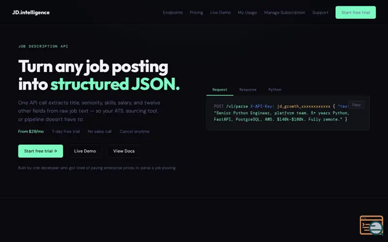 Screenshot of JD Intelligence — Job Description API