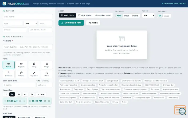 Screenshot of PillsChart