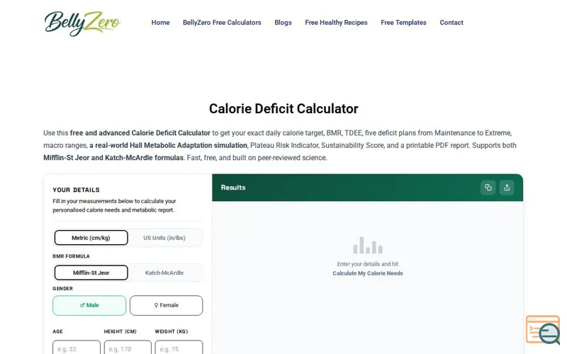 Screenshot of Advanced Calorie Deficit Calculator