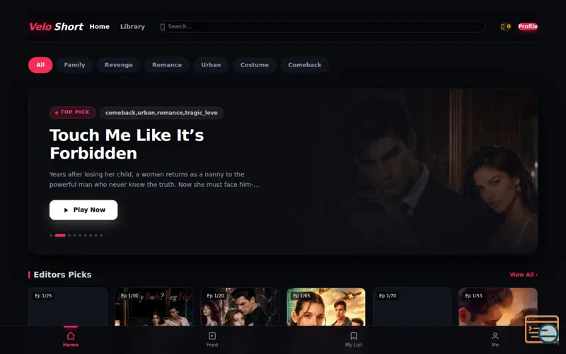 Screenshot of VeloShort