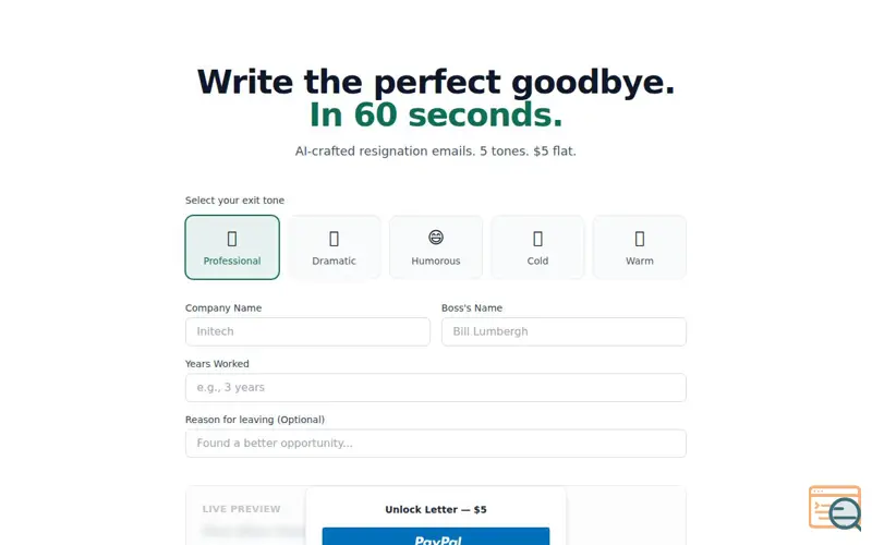 Screenshot of GoodbyeLetter