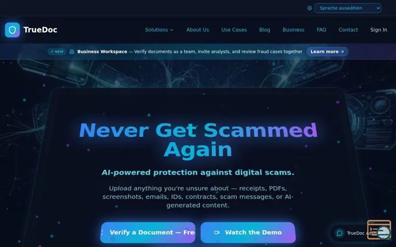Screenshot of TrueDoc — AI Document Fraud Detection
