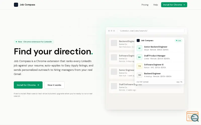 Screenshot of Job Compass, a launch using Snitcher