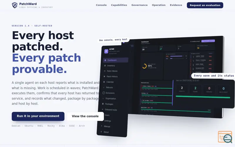 Screenshot of PatchWard — Linux Patching & Inventory