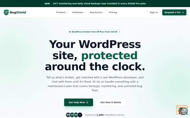 Screenshot of BugShield