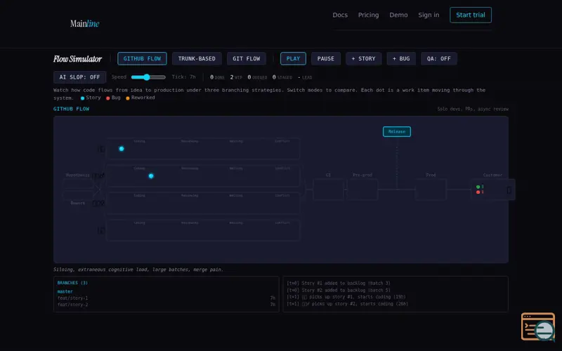 Screenshot of Flow Simulator, a launch using GitLab