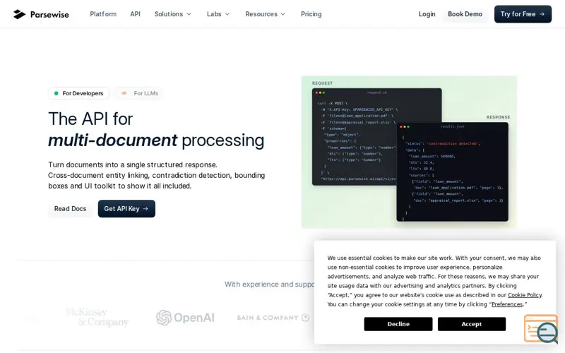 Screenshot of Parsewise API