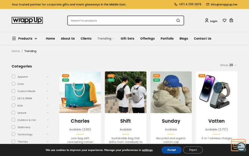 Screenshot of Trending Corporate Gifts , a launch using ThemeHigh Extra Product Options