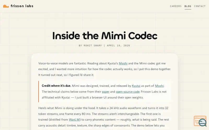 Screenshot of Mimi in the browser