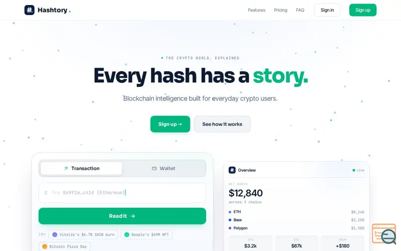 Screenshot of Hashtory | Every hash has a story.