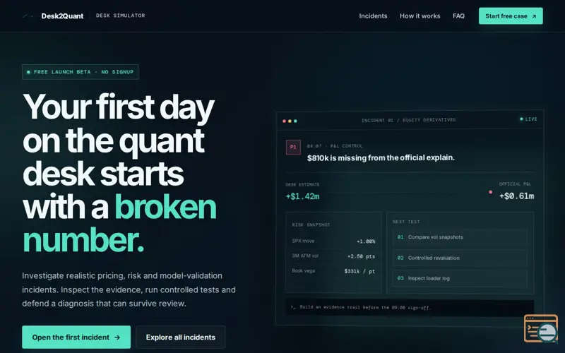 Screenshot of Desk2Quant Desk Simulator