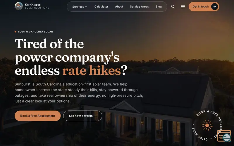 Screenshot of Sunburst Solar Solutions