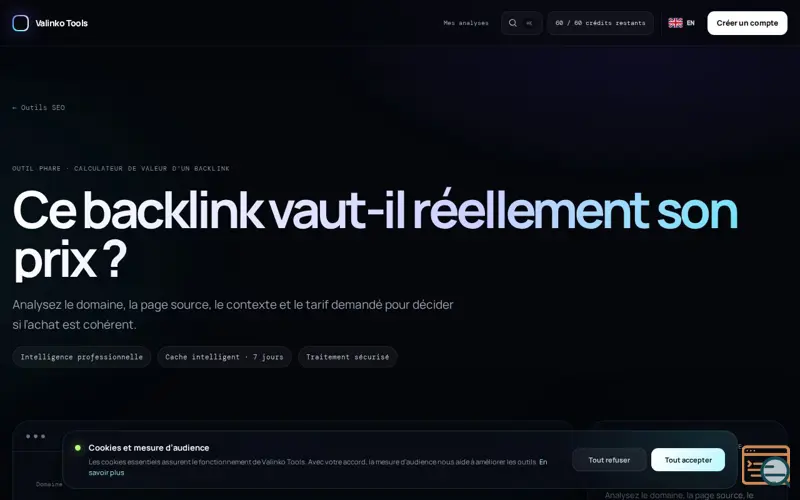 Screenshot of Valinko Backlink Value Calculator