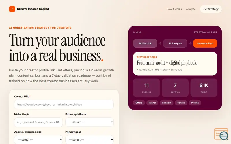 Screenshot of Creator Income Copilot