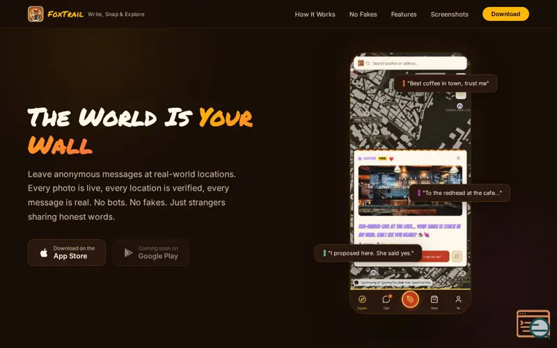 Screenshot of FoxTrail — Explore, Write, Snap