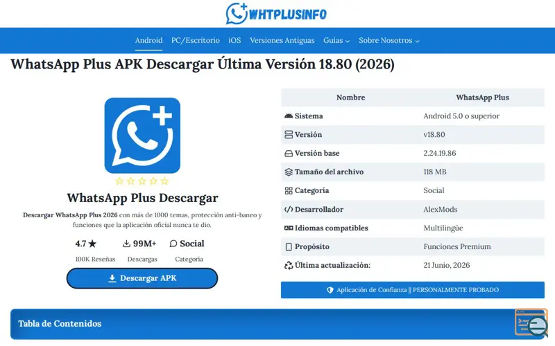 Screenshot of Descargar WhatsApp Plus 2026 WhtPlusInfo