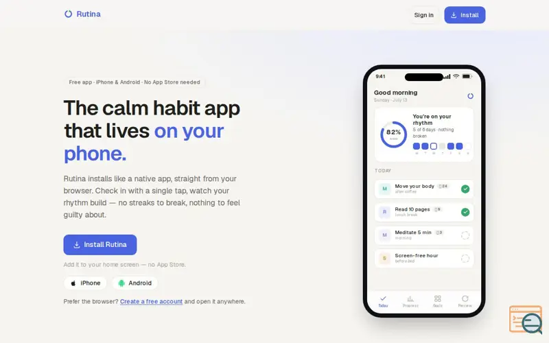 Screenshot of Rutina — become who you're practicing to be