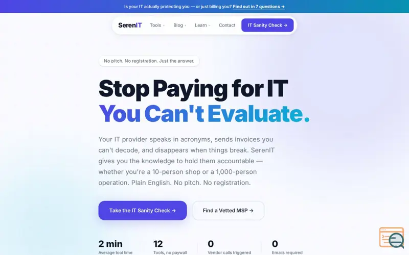 Screenshot of SerenIT, a launch using EasyWP
