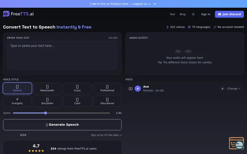 Screenshot of FreeTTS.ai