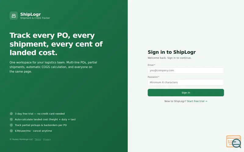 Screenshot of ShipLogr