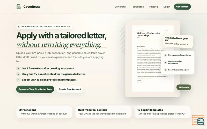 Screenshot of CoverRoute