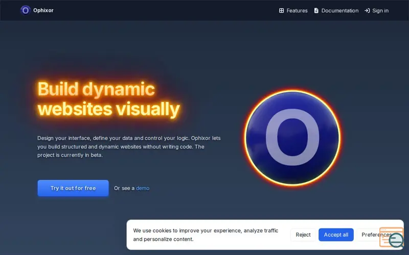Screenshot of Ophixor, a launch using Loopia