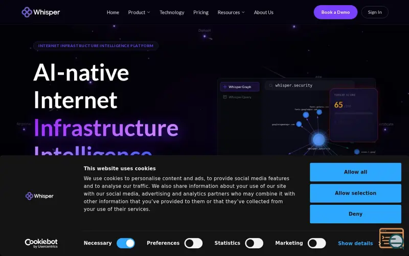 Screenshot of Whisper Internet Infra AI Context, a launch using Apollo.io