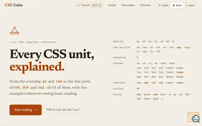 Screenshot of CSS Units