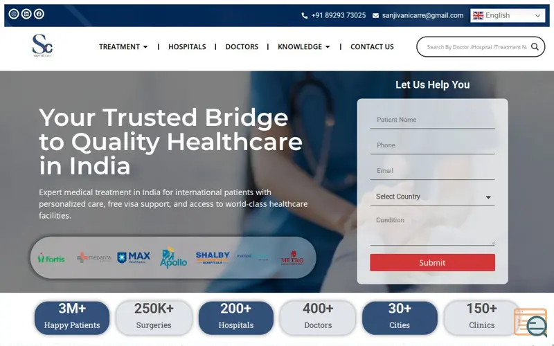 Screenshot of SanjivaniCare, a launch using WP-Optimize