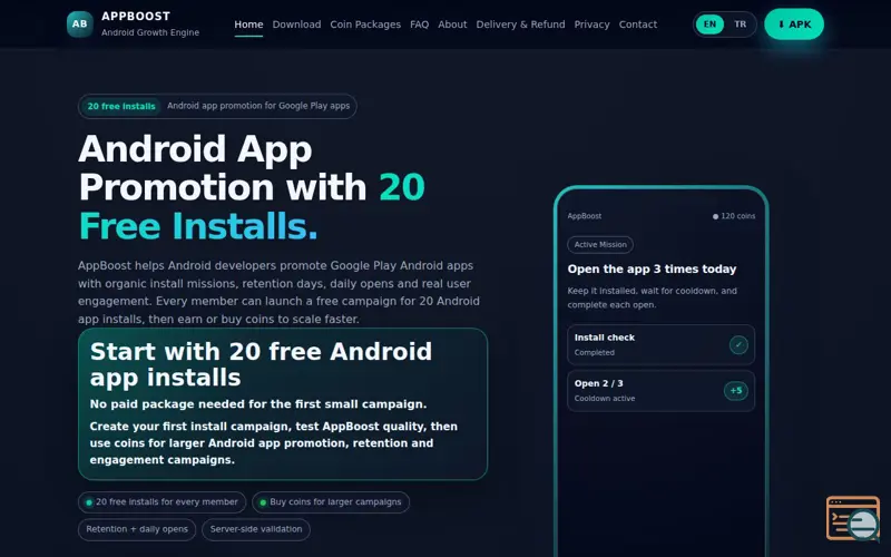 Screenshot of AppBoost, a launch using FreeHosting.com Email