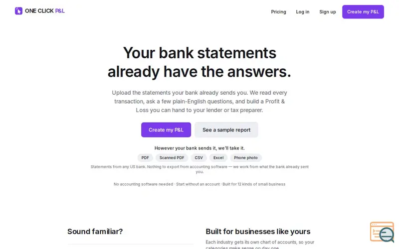 Screenshot of ONE CLICK P&L