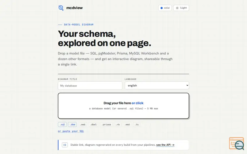 Screenshot of mcdview — your data model as a single page