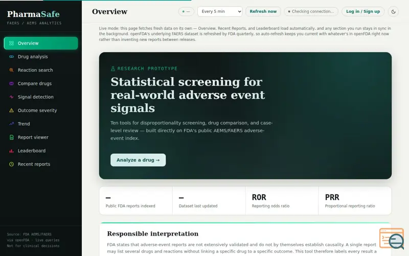 Screenshot of PharmaSafe — Pharmacovigilance Analytics