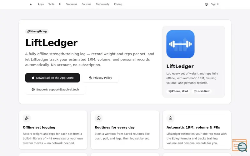 Screenshot of LiftLedger Workout Log