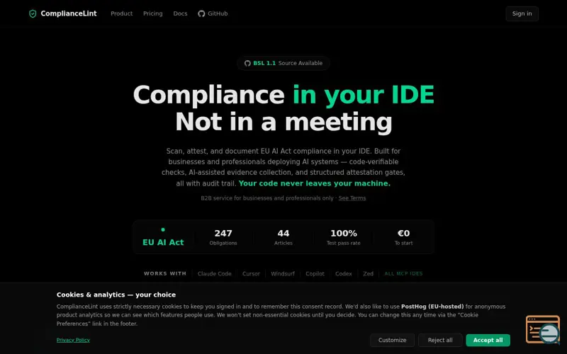 Screenshot of ComplianceLint