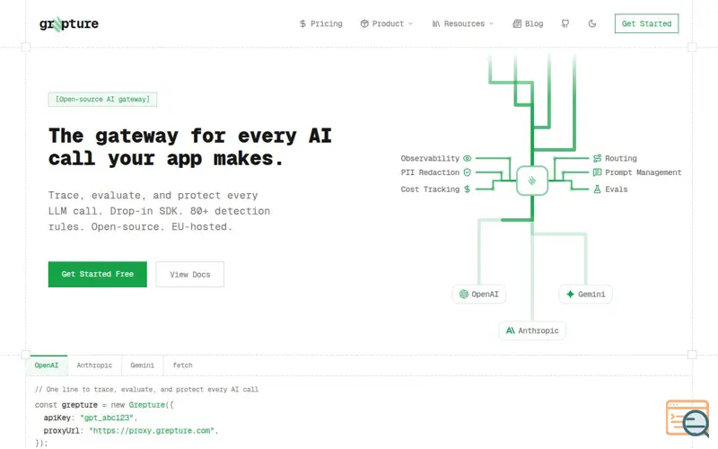 Screenshot of Grepture, a launch using Pirsch